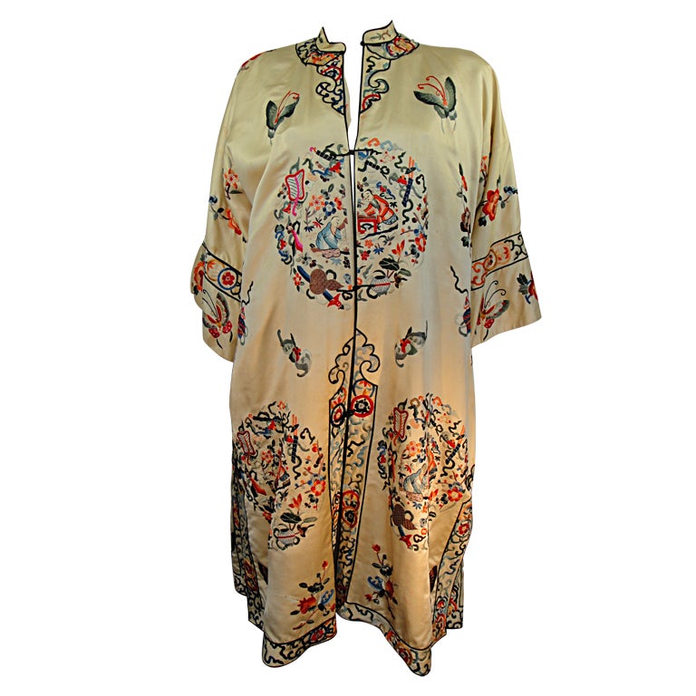Chinese Silk Embroidered Robe at 1stDibs