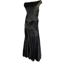 1930s Black Satin Bias-Cut Gown