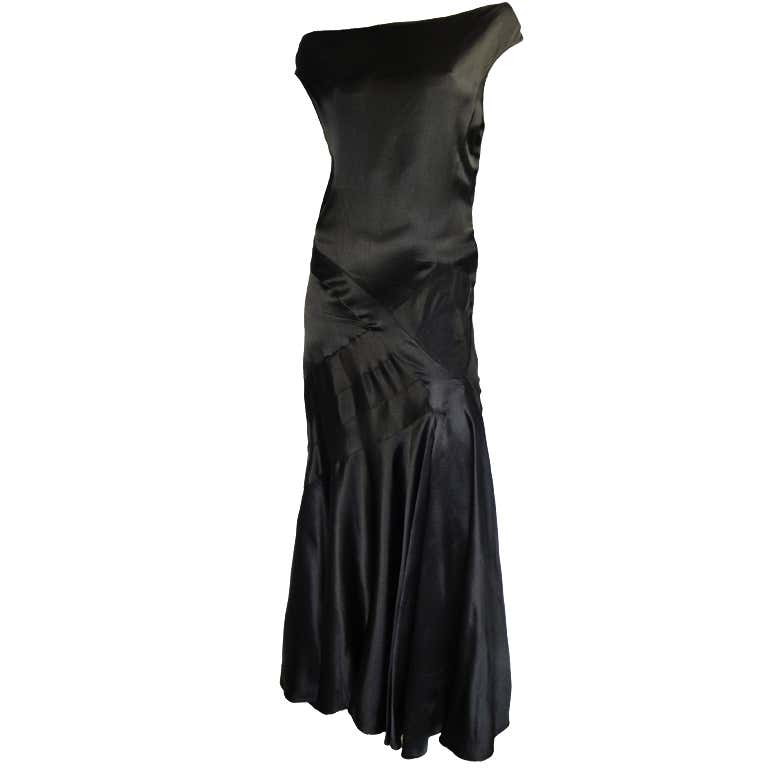 1930s Black Satin Bias-Cut Gown For Sale at 1stDibs