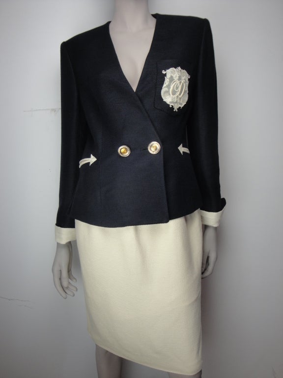 Christian Dior navy blue and cream skirt/suit.