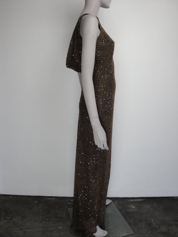 Neem Khan copper beaded gown with draped back,side zipper and fully lined in black silk.