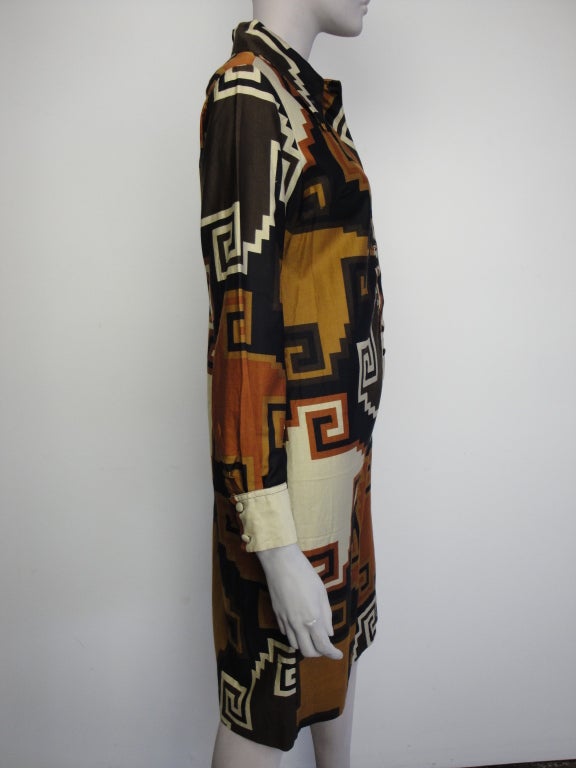 Lanvin 1970's graphic soft cotton shirt dress with button front.