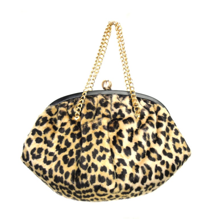 La France 1960's Faux Leopard Handbag For Sale