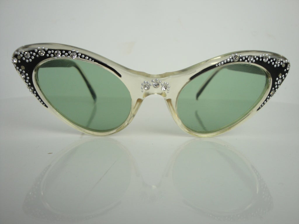 1950's green tinted cat eye sunglasses.