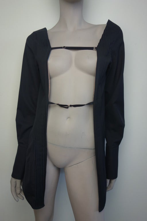 Masaki Matsushima black open front and back blouse,pleated front and fully lined.