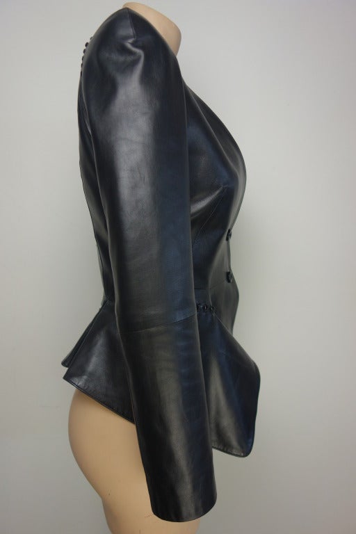 Alexander McQueen black leather jacket.