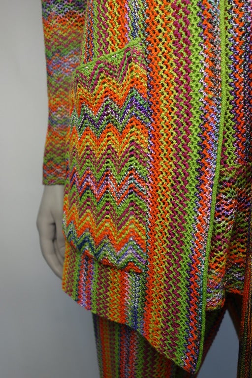 Missoni Rainbow Striped Knit Pant Suit Ensemble, Circa 1970's For Sale 1