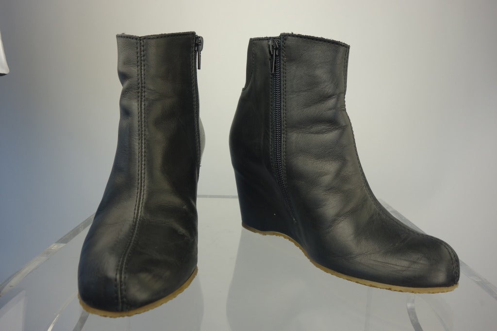 Maison Martin Margiela Black Leather Ankle Boot For Sale at 1stdibs