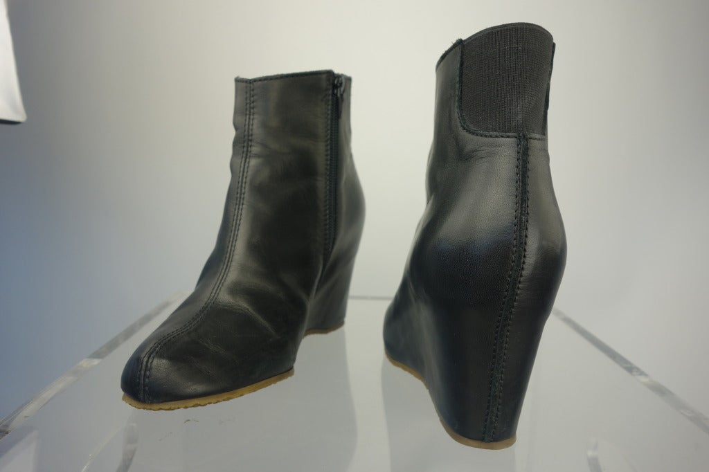 Maison Martin Margiela Black Leather Ankle Boot For Sale at 1stdibs