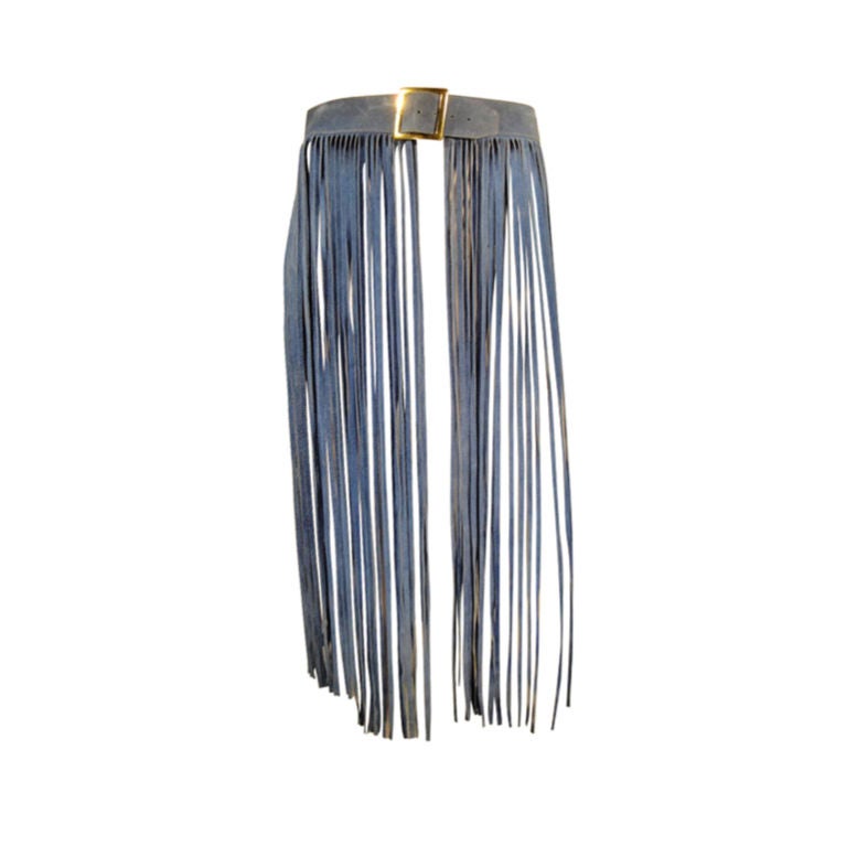 1970's Blue Suede Long Fringe Belt