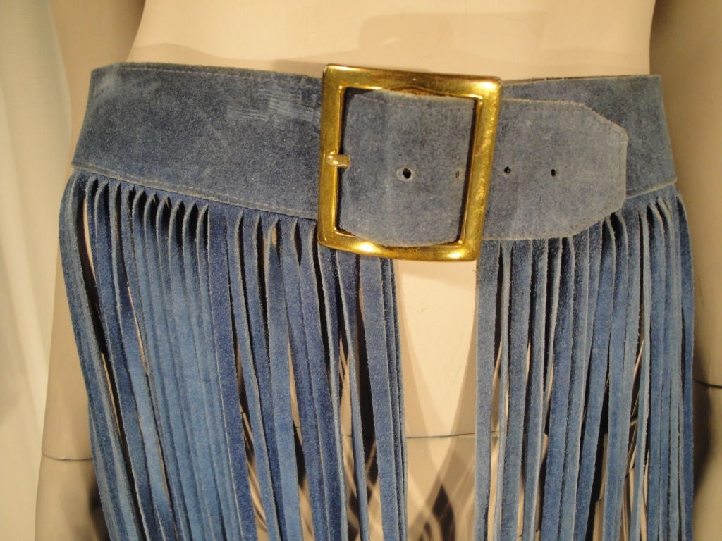 1970's Blue Suede Long Fringe Belt 1