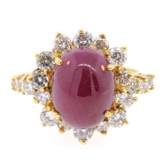 Ruby Cabochon and Diamond Ring