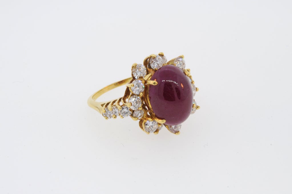 Ruby Cabochon and Diamond Ring