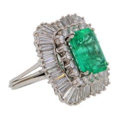 Emerald and Diamond Platinum Ballerina Ring