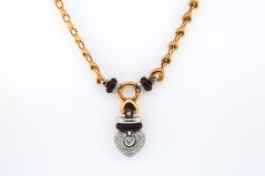 LA NOUVELLE BAGUE Enamel, Gold Necklace with Pave Heart Pendant