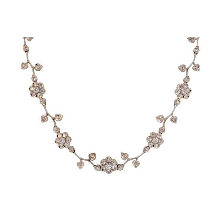 Vine and Flower Collar Diamond Necklace