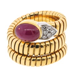 Cabochon Ruby Gold Coil Ring