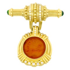 Carved Carnelian, Diamond Brooch and Pendant