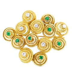 Diamond Emerald Gold Circles Pin