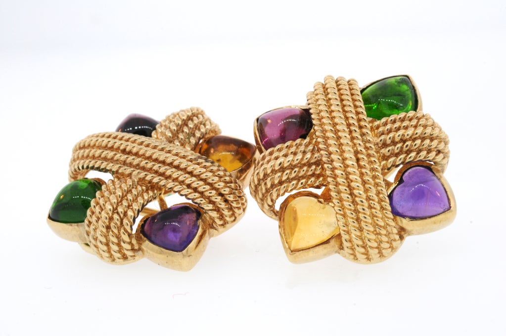 Cabochon Citrine, Amethyst Tourmaline  Earrings