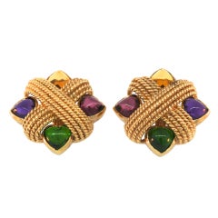 Cabochon Citrine, Amethyst Tourmaline  Earrings