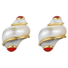 Seaman Schepps "Turbo Shell" Red Coral Earclips