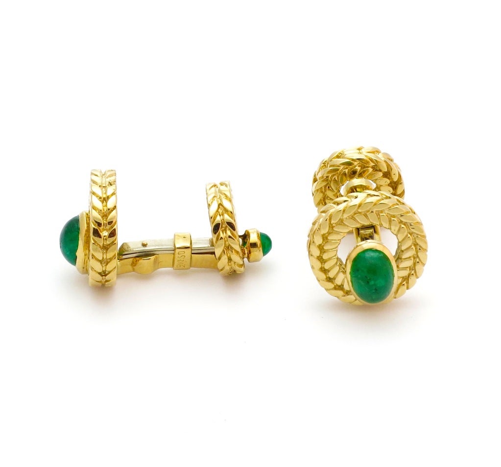 Van Cleef & Arpels Gold Emerald Cufflinks In Excellent Condition In Miami, FL