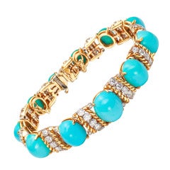 VAN CLEEF & ARPELS Turquoise, Diamond and Gold Bracelet