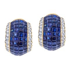 Invisible Set Sapphire Diamond Gold Earrings