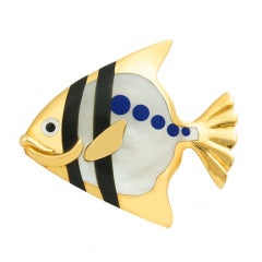 Tiffany & Co. Lapis Onyx Mother of Pearl Fish Pin Brooch