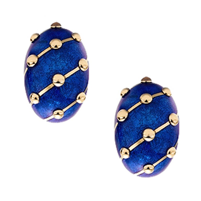 SCHLUMBERGER Blue Enamel "BANANA" Earrings