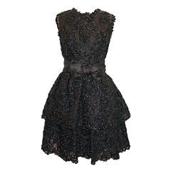 Vintage Sarmi Cellophane Encrusted Black Lace Cocktail Dress