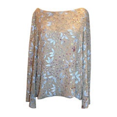 Badgley Mischka Bone Silk beaded evening blouse-XL