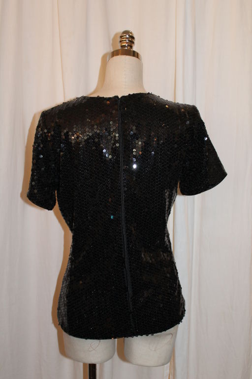 Vintage YSL Black Sequin Evening Top-Size 40 1
