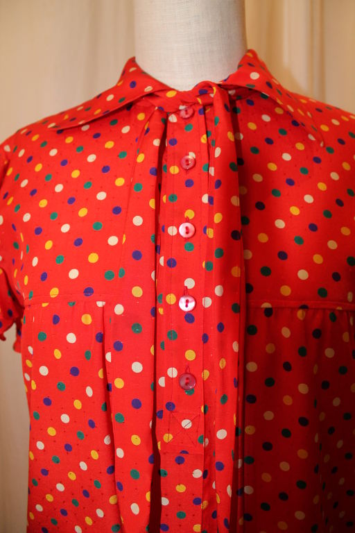 YSL Red With Multi Color Polka Dot Silk Blouse~36 In Good Condition For Sale In West Palm Beach, FL