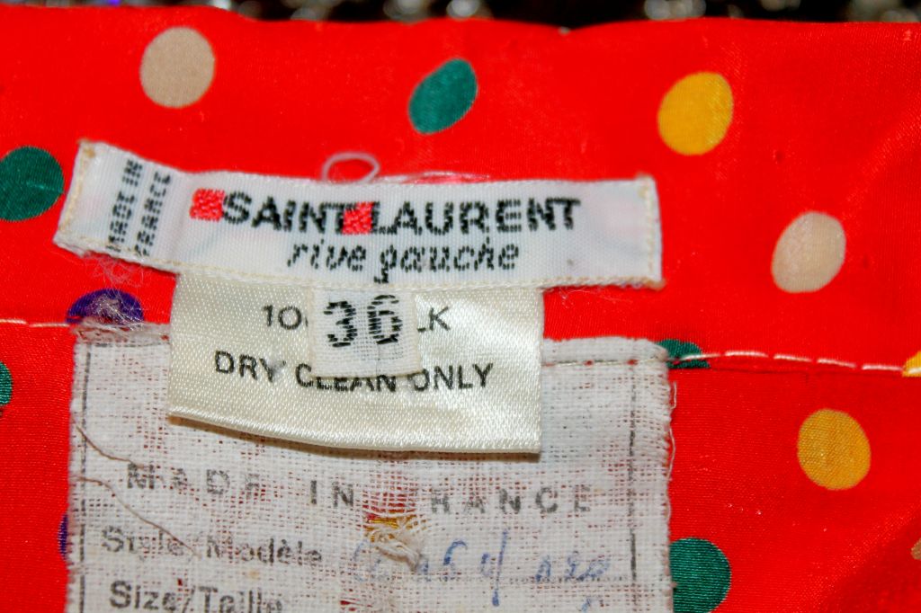 YSL Red With Multi Color Polka Dot Silk Blouse~36 For Sale 1