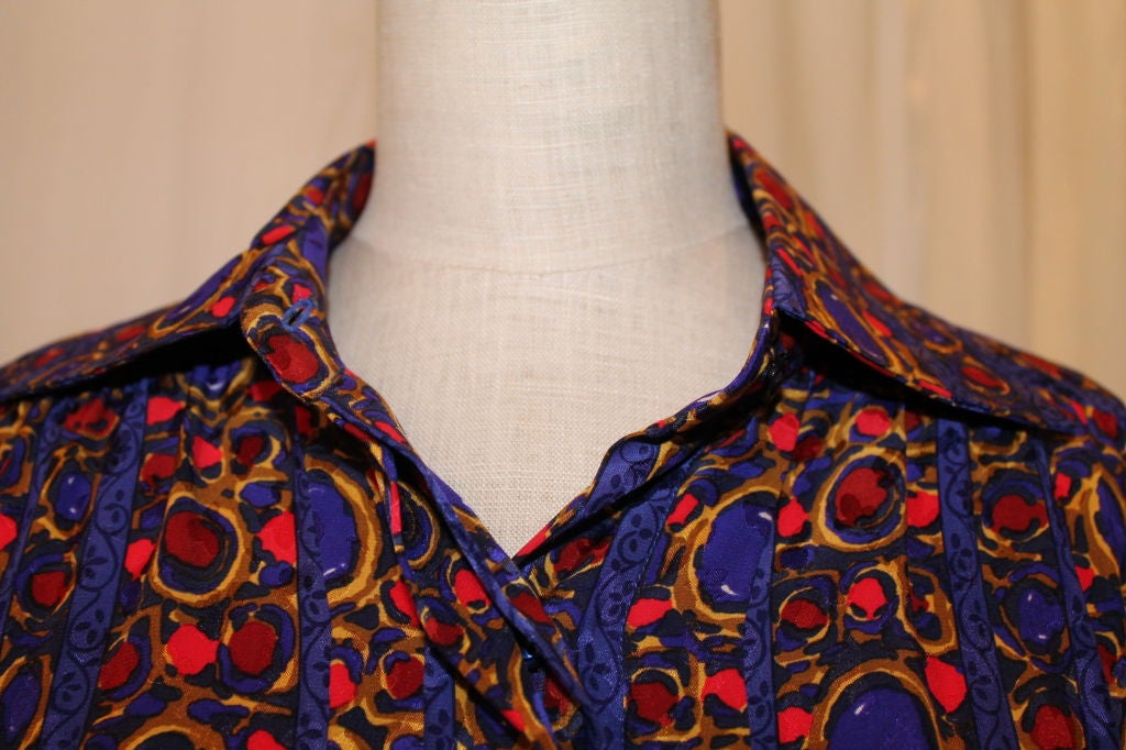 Women's YSL vintage Silk Multi Color Long Sleeve Blouse-38-circa 90’s