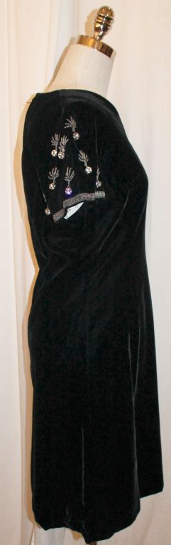 embroidered velvet shift dress