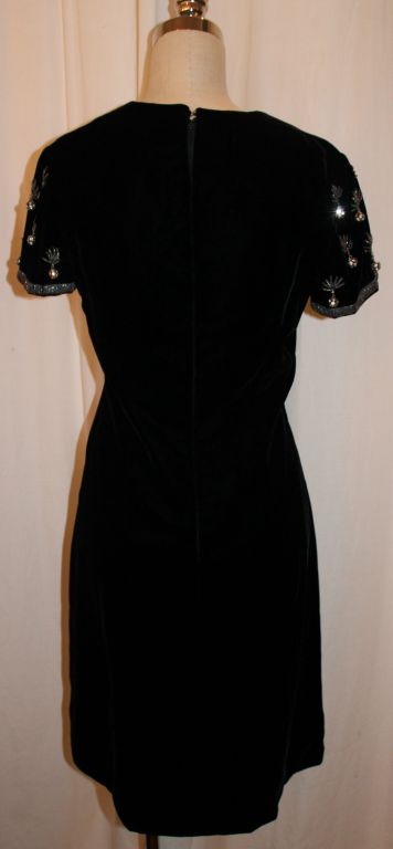 embroidered black velvet shift dress