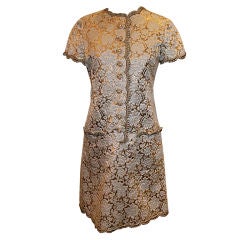 Vintage Oscar De La Renta Gold Silk Brocade Shift Dress-Circa Early 60's