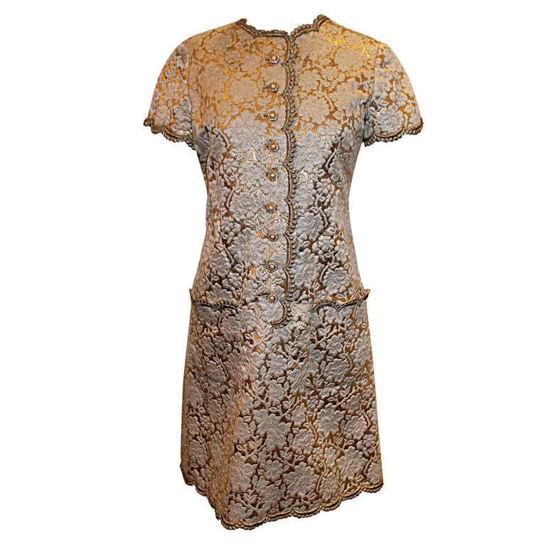 Oscar De La Renta Gold Silk Brocade Shift Dress-Circa Early 60's