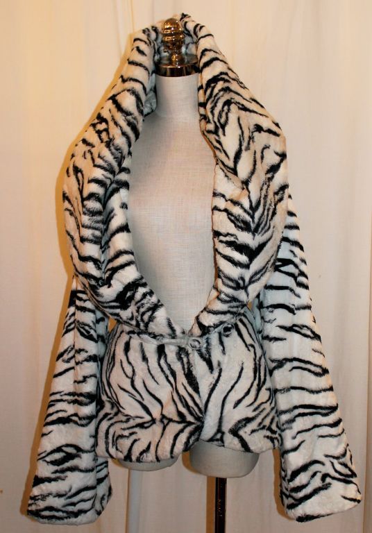 Vintage 1980's Norma Kamali zebra print rabbit fur jacket
