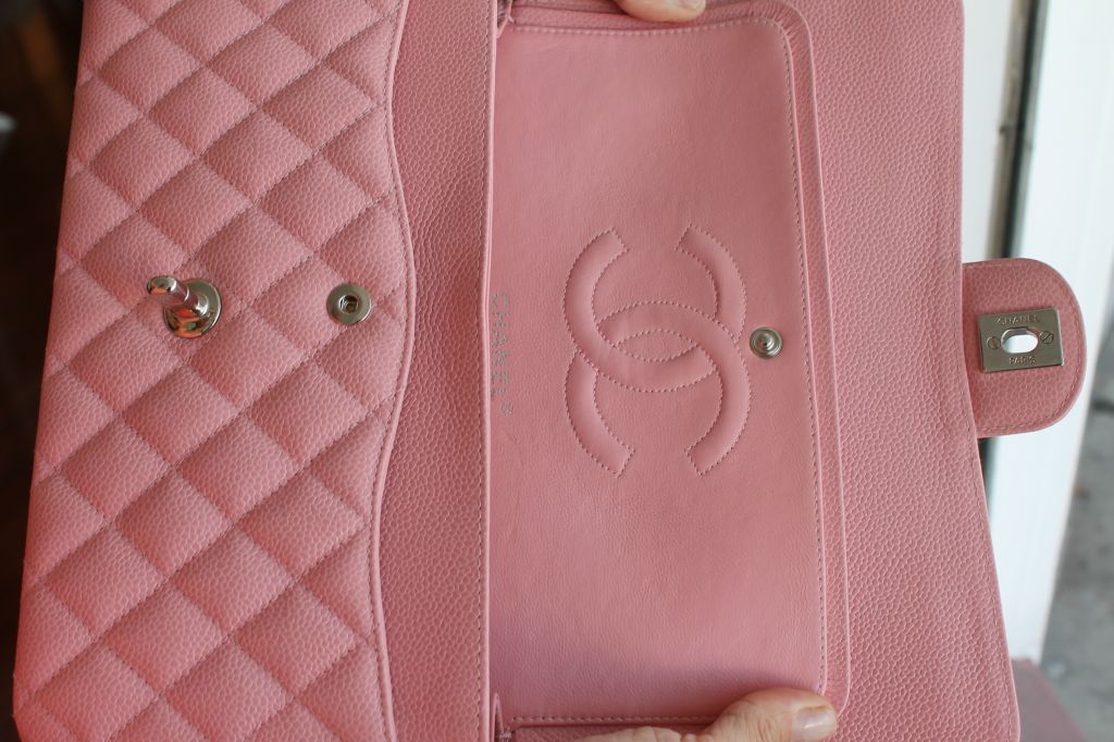Women's Chanel soft pink caviar leather double flap bag-medium