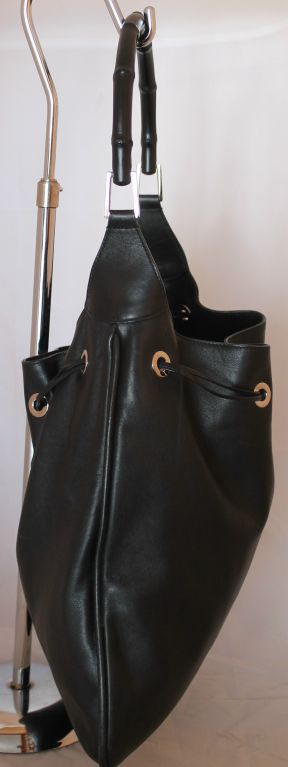 Gucci Bamboo Handle Black Leather Hobo Handbag at 1stdibs