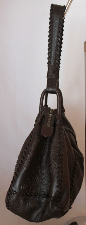 Women's Prada Soft Chocolate Embossed Leather Hobo Handbag