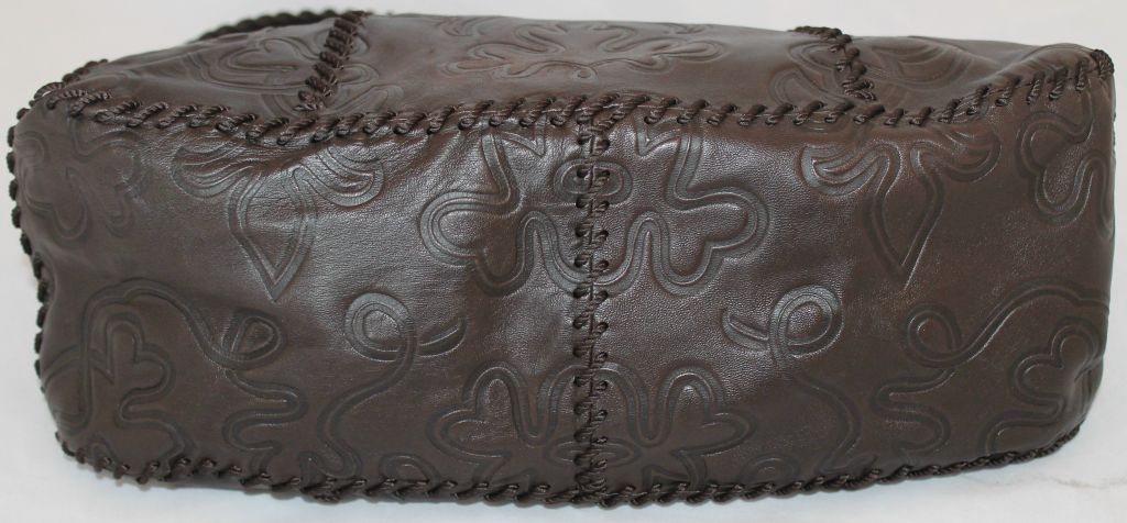 Prada Soft Chocolate Embossed Leather Hobo Handbag 3