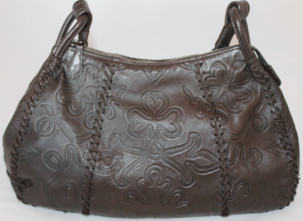 Prada Soft Chocolate Embossed Leather Hobo Handbag 4