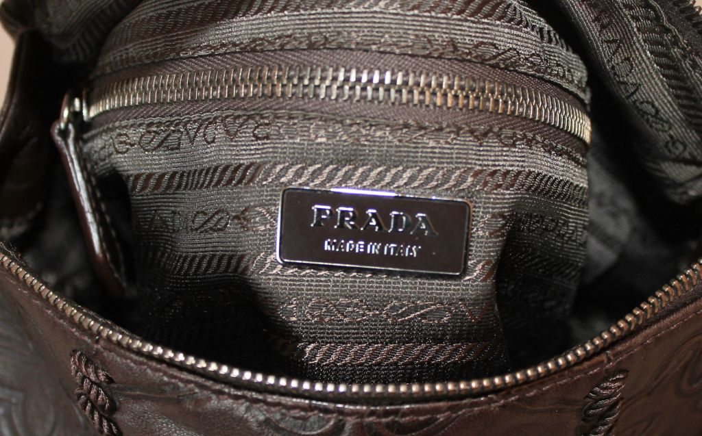 Prada Soft Chocolate Embossed Leather Hobo Handbag 5