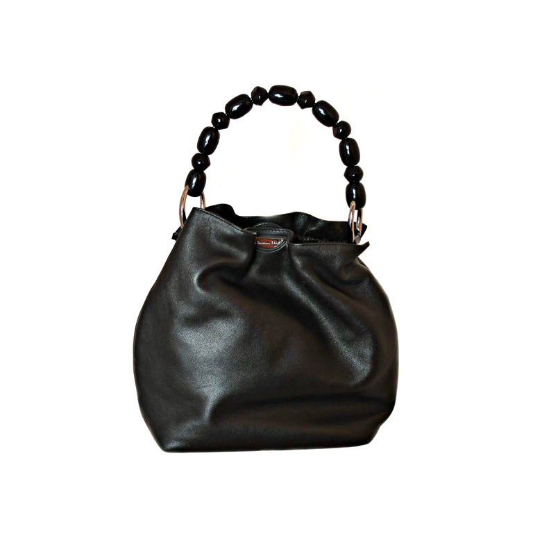 Christian Dior Small Black Leather Handbag With Bead Handle at 1stdibs