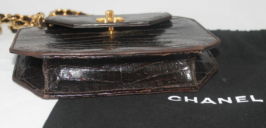 Vintage Chanel Mini Chocolate Crocodile Handbag 2